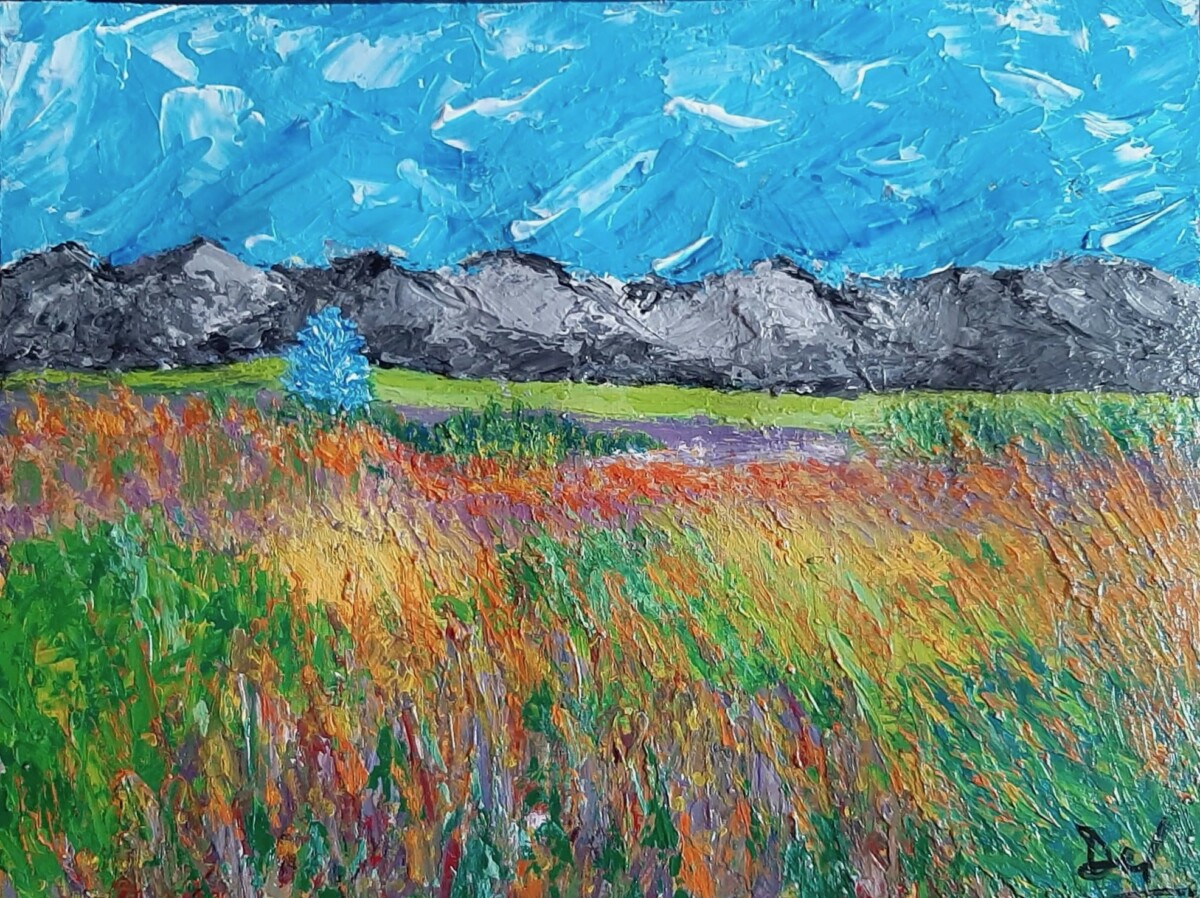 Étendue texturée sous ciel bleu